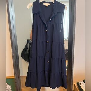 Monteau Navy Button-Down Tiered Maxi Dress